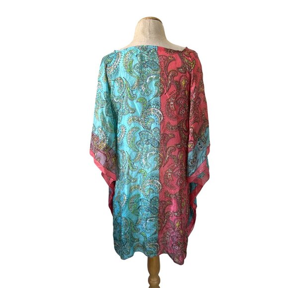 Sundance Women's Sz One Size 100% Silk Paisley Kaftan Tunic V-Neck Multicolor - Picture 4 of 8